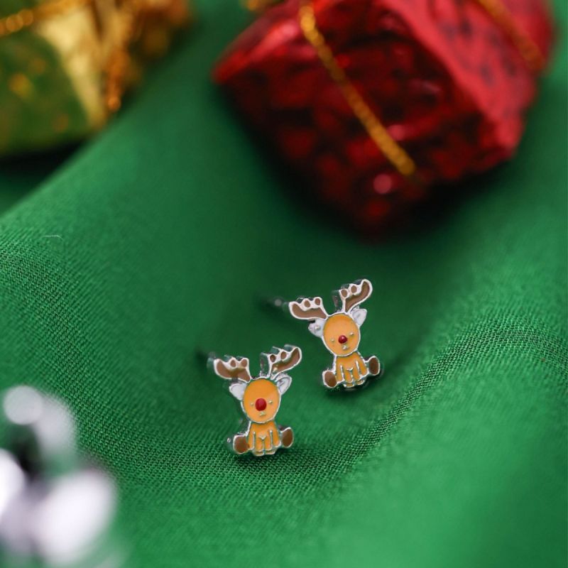 Adorb Reindeer Silver Enamel Earrings