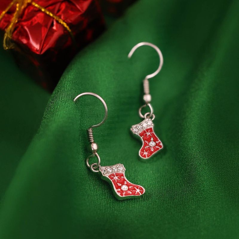 Holly Jolly Silver Stocking Earrings