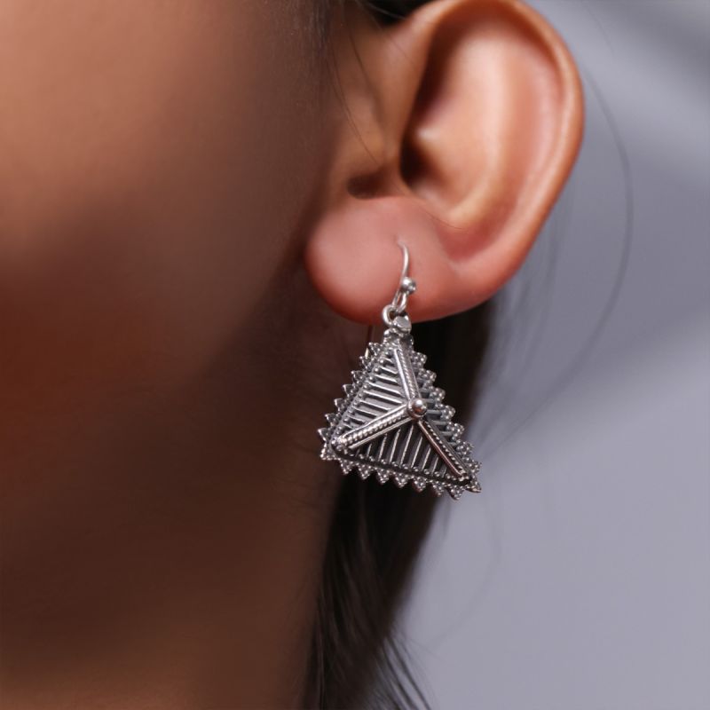 Fashionable Pyramid Oxidized Silver Hook Earrings