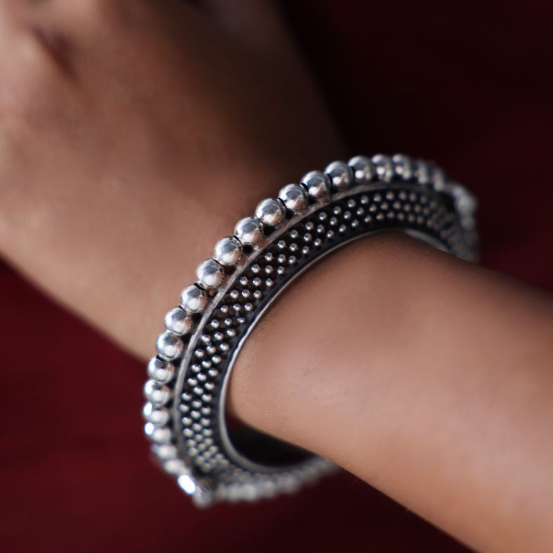 Traditional Delight Oxidized Silver Bangle