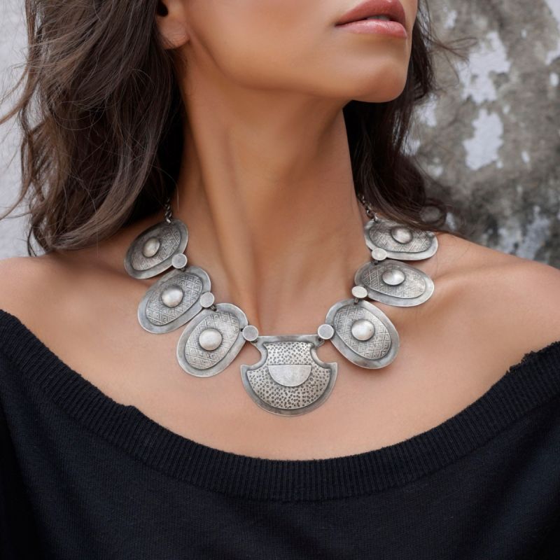 Tribal Glory oxidized Silver Necklace