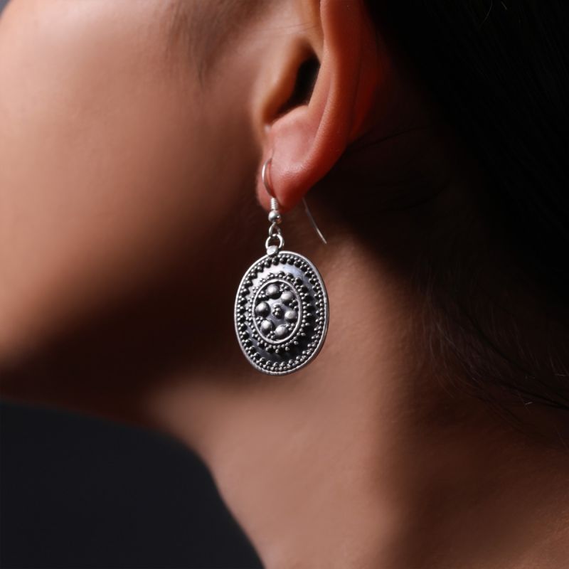 Tribal Whispers Oxidized Silver Hook Earrings