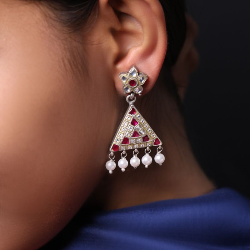 Vibrant Trigon Oxidized Silver Earrings