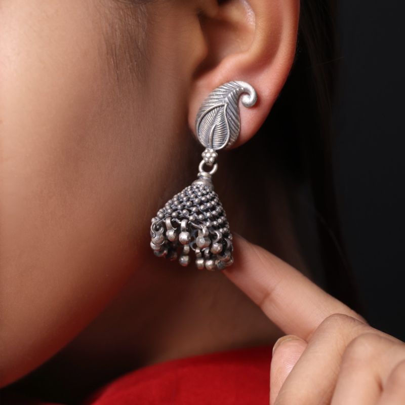 Festive Aura Oxidized Silver Jhumka Earrings